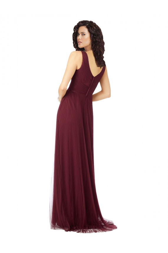 Burgundy Gold A-Line V-Neck Long Bridesmaid Dress York