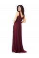 Burgundy Gold A-Line V-Neck Long Bridesmaid Dress York
