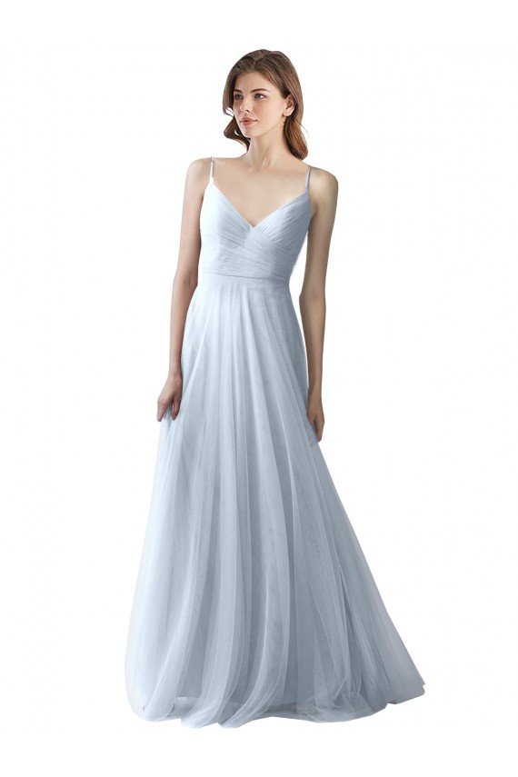 Light Sky Blue A-Line V-Neck Long Bridesmaid Dress York
