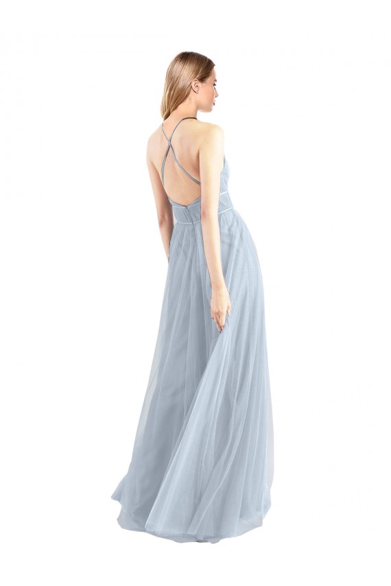 Open Back Light Sky Blue A-Line Halter Neck Long Bridesmaid Dress York