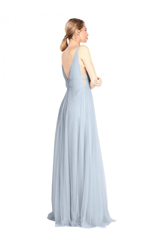V-Back Light Sky Blue A-Line V-Neck Long Floor Length Bridesmaid Dress York