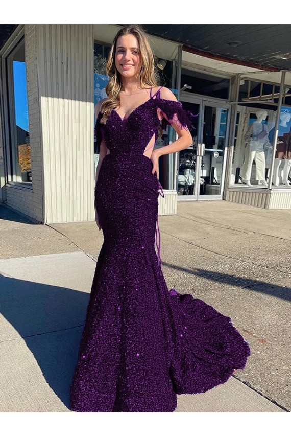 Plum Purple Sheath V-Neck Court Train Prom Dress / Evening Dress York