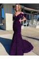 Plum Purple Sheath V-Neck Court Train Prom Dress / Evening Dress York