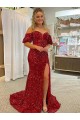 Red Sheath Off the Shoulder Court Train Prom Dress / Evening Dress York