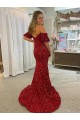 Red Sheath Off the Shoulder Court Train Prom Dress / Evening Dress York