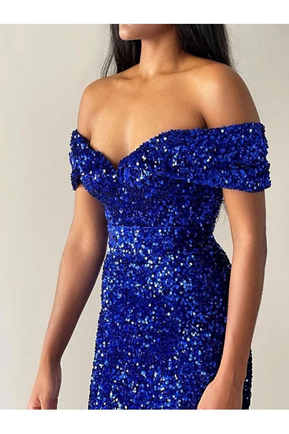 Royal Blue Mermaid Off the Shoulder Sweep Train Prom Dresses York