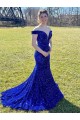 Royal Blue Sheath Off the Shoulder Sweep Train Prom Dress York