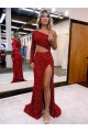Burgundy Mermaid One Shoulder Long Sleeves Sweep Train Evening Dress York
