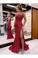 Burgundy Mermaid One Shoulder Sweep Train Evening Dress York