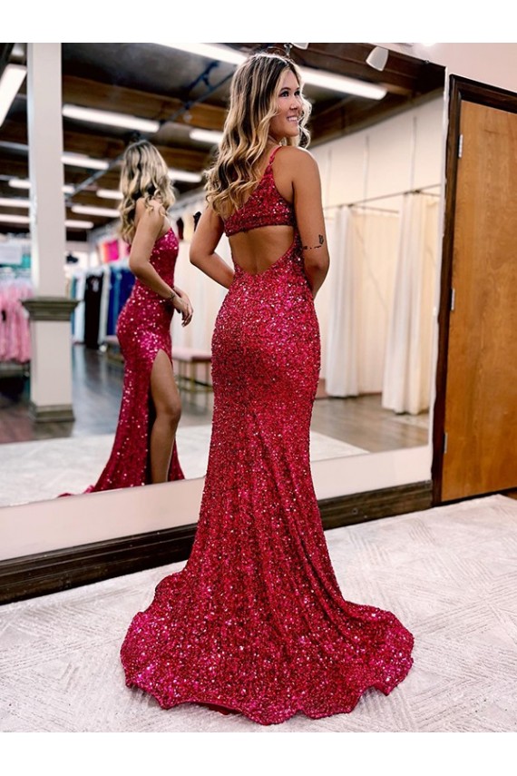Burgundy Mermaid One Shoulder Sweep Train Evening Dress York