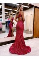 Burgundy Mermaid One Shoulder Sweep Train Evening Dress York