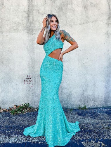 Shown Color Mermaid One Shoulder Sweep Train Prom Dresses York
