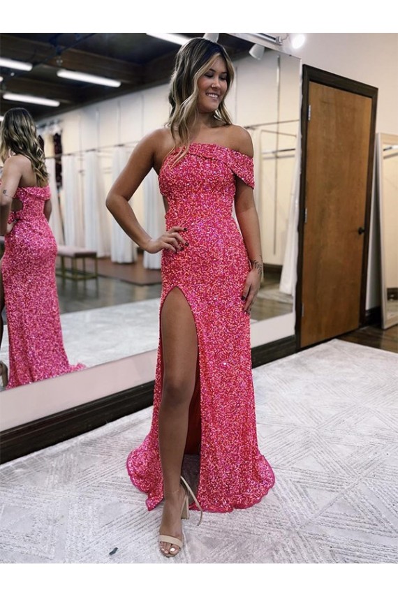 Fuchsia Sheath One Shoulder Sweep Train Evening Gown York