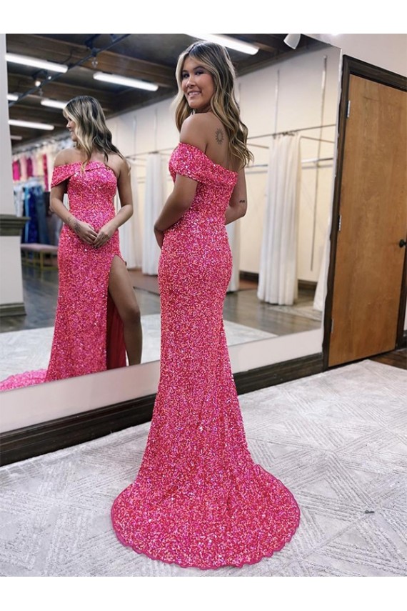 Fuchsia Sheath One Shoulder Sweep Train Evening Gown York