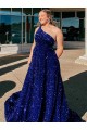 Royal Blue A-Line One Shoulder Sweep Train Prom Dress / Evening Gown York