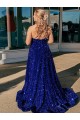 Royal Blue A-Line One Shoulder Sweep Train Prom Dress / Evening Gown York