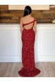 Burgundy Sheath One Shoulder Sweep Train Prom Dress York