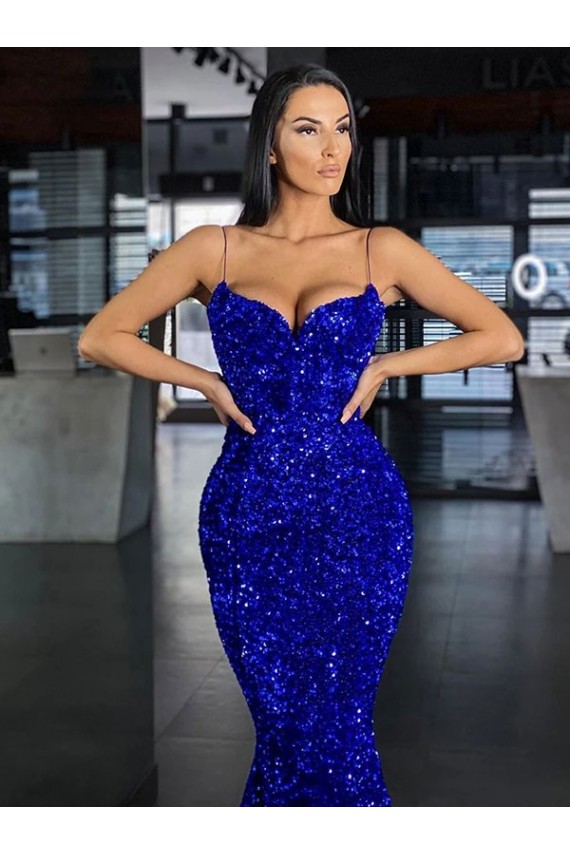 Royal Blue Mermaid Spaghetti Straps Sweep Train Evening Gown / Prom Dress York