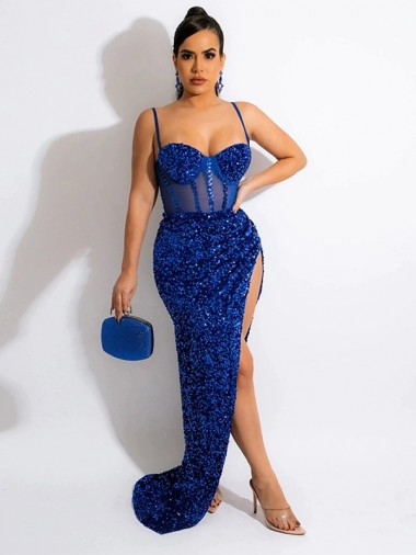 Royal Blue Sheath Spaghetti Straps Sweep Train Evening Dress York