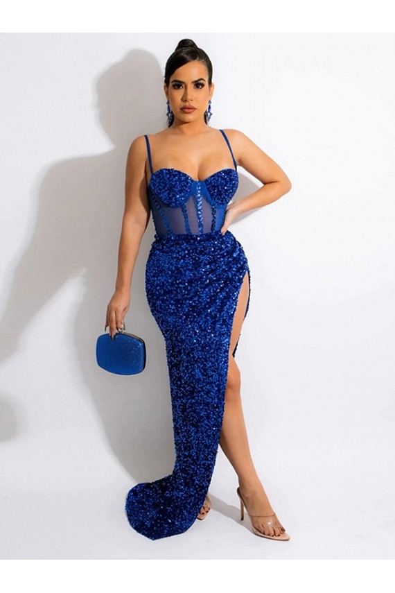 Royal Blue Sheath Spaghetti Straps Sweep Train Evening Dress York