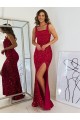 Burgundy Sheath Square Neck Long Prom Dress York