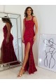 Burgundy Sheath Square Neck Long Prom Dress York