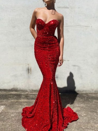 Burgundy Mermaid Sweetheart Court Train Prom Dress / Evening Gown York