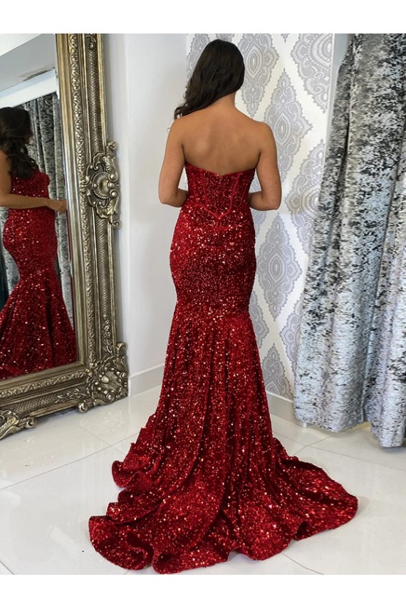 Burgundy Sheath Sweetheart Court Train Evening Dress York