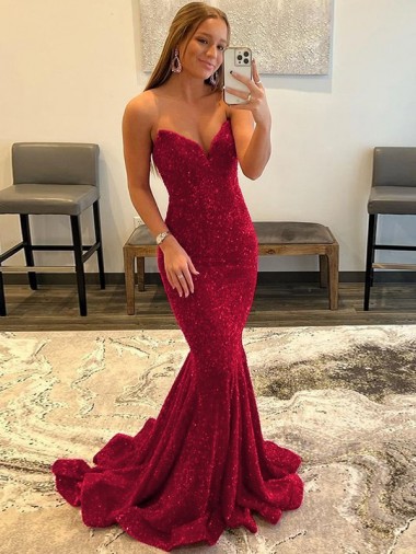 Burgundy Sheath Sweetheart Sweep Train Prom Dress York