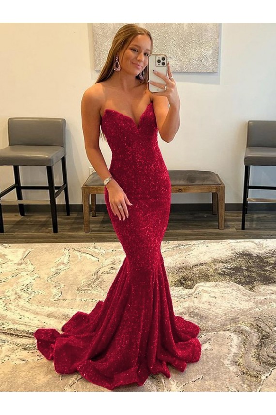 Burgundy Sheath Sweetheart Sweep Train Prom Dress York
