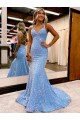 Periwinkle Sheath V-Neck Sweep Train Evening Gown York