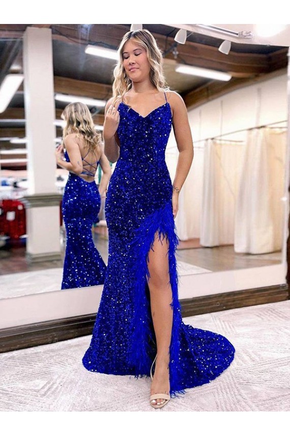 Royal Blue Sheath V-Neck Sweep Train Evening Dress York