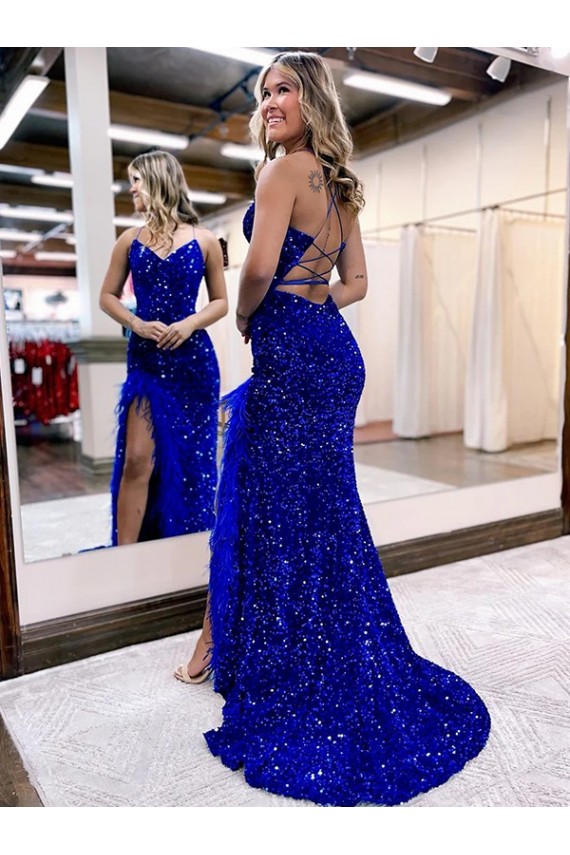 Royal Blue Sheath V-Neck Sweep Train Evening Dress York