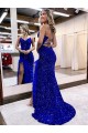 Royal Blue Sheath V-Neck Sweep Train Evening Dress York