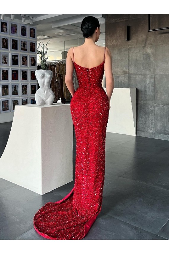 Red Sheath V-Neck Sweep Train Evening Gown / Prom Dress York