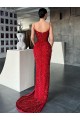 Red Sheath V-Neck Sweep Train Evening Gown / Prom Dress York