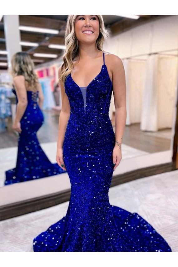 Royal Blue Mermaid V-Neck Court Train Prom Dress York