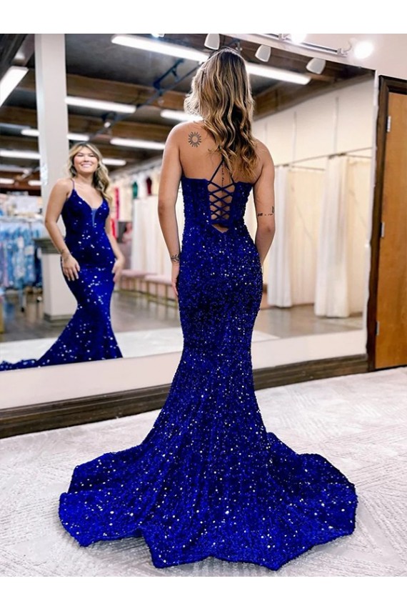 Royal Blue Mermaid V-Neck Court Train Prom Dress York