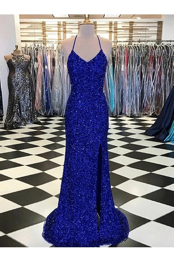 Royal Blue Sheath V-Neck Sweep Train Prom Dress / Evening Gown York