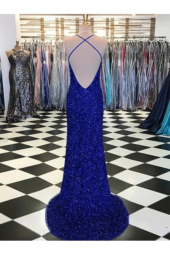 Royal Blue Sheath V-Neck Sweep Train Prom Dress / Evening Gown York