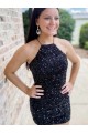 Black Sheath Halter Neck Short Prom Dress York