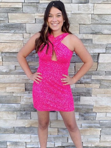 Fuchsia Sheath Halter Neck Short Homecoming Dress York