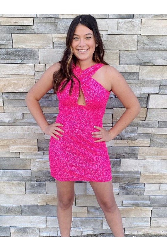 Fuchsia Sheath Halter Neck Short Homecoming Dress York