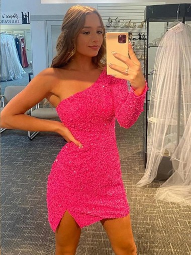 Shown Color Sheath One Shoulder Short Prom Dress / Evening Dress York