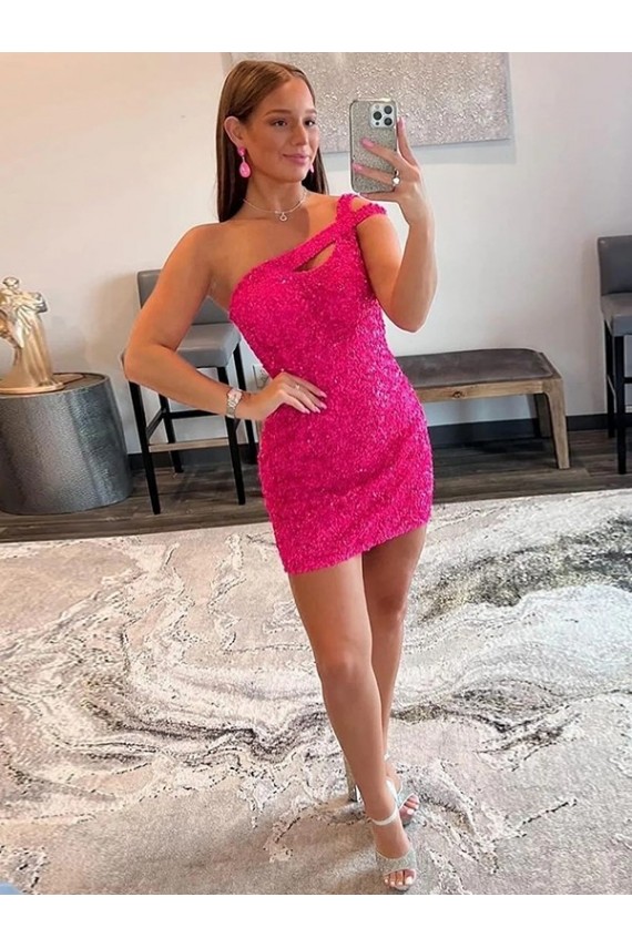 Fuchsia Sheath One Shoulder Short Prom Dresses York