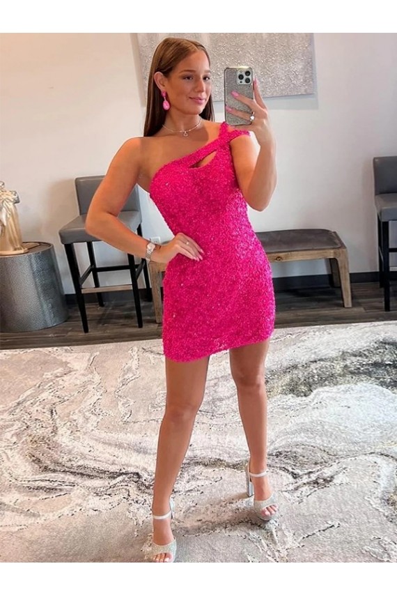 Fuchsia Sheath One Shoulder Short Prom Dresses York