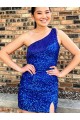 One Shoulder Royal Blue Sheath Short Homecoming Dress York