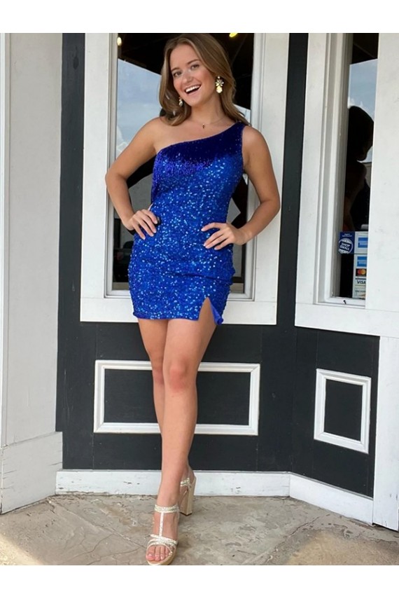 One Shoulder Royal Blue Sheath Short Homecoming Dress York