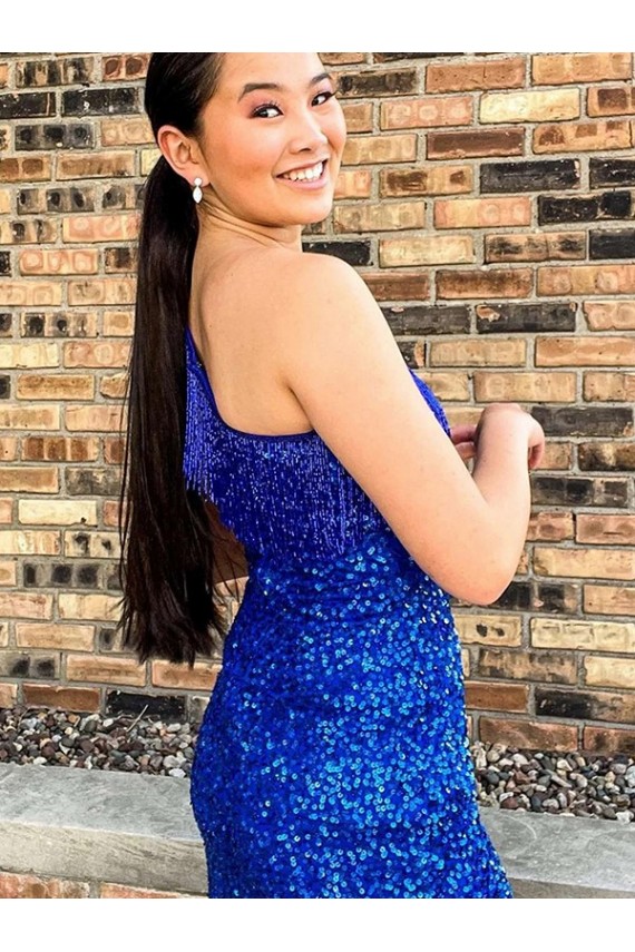 One Shoulder Royal Blue Sheath Short Homecoming Dress York