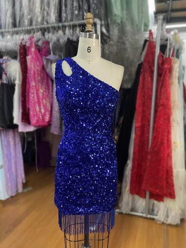 Royal Blue Sheath One Shoulder Short Homecoming Dress York